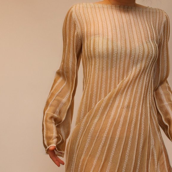 M MISSONI SHEER GOLD METALLIC PLEATED DISCO DRESS - Picture 10 of 10